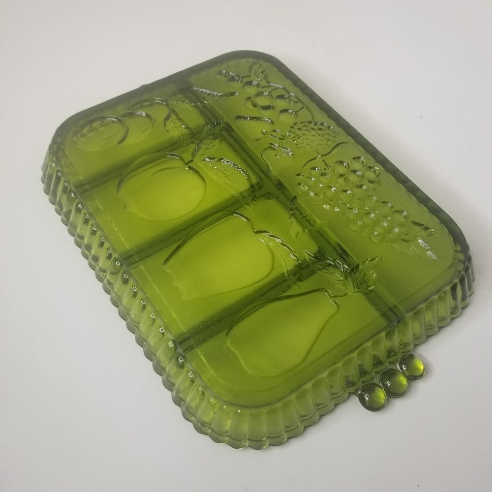 Vintage Indiana Glass Green Divided 5 Part Relish Serving Tray Fruit Olive - Picture 4 of 9